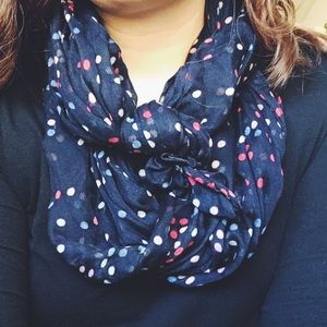 Huge lightweight navy multicolor polka dot scarf